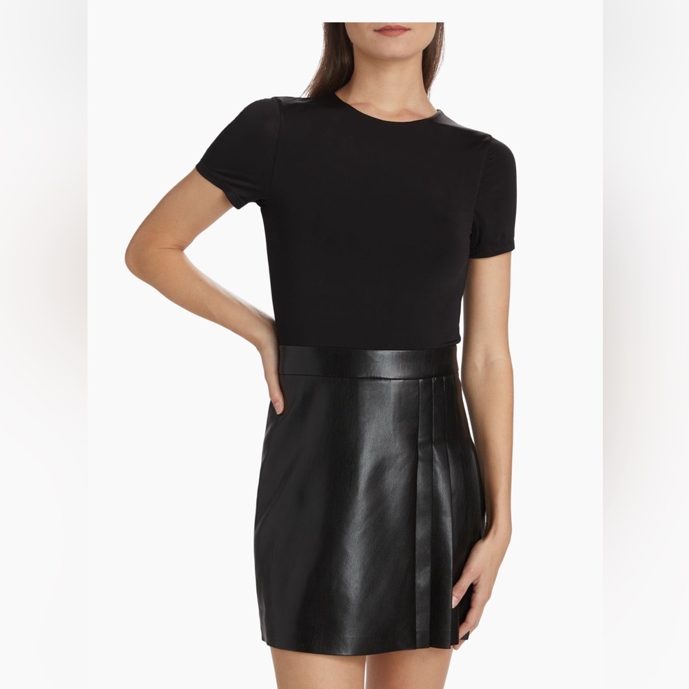 NWT Alice and Olivia Chara Vegan Leather Pleated Mini Dress Black Size 4